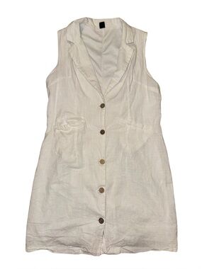 SHEIN White Linen-Look Sleeveless Button Front Dress